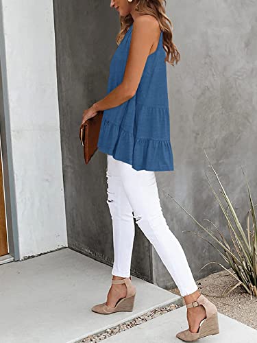 Image of HAEOF Women's Summer Sleeveless Peplum Babydoll Tops Casual Crew Neck Flowy Loose Fit Tunic Tank Shirts