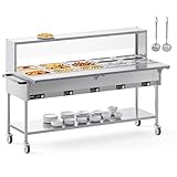 ROVSUN 120QT Electric Commercial Food Warmer 2500W, 15-Pan Steam Table 8QT/Pan Stainless Steel Bain Marie w/Overshelf Undershelf Separate Temperature Control & Lid Acrylic Shield for Buffet Restaurant