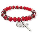 Red Crystal Beads Wrist Bracelet by Nazareth Store | Catholic Cross Bangle Elastic | Handmade Rosary Bracelet from Holy Land