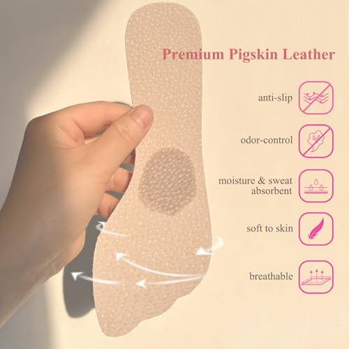 Image of 2 Pairs Pigskin Non-Slip High Heel Inserts, Ultra-Thin Adhesive Barefoot Sandal Inserts, New Lengthened 3 /4 Weight Shifting Insoles for Dress Shoes, Flats and Boots