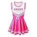 Littleforbig Women Sleeveless Overall Cheer Sissy Faux Leather Bodycon Mini Dress Skirt Hot Pink M