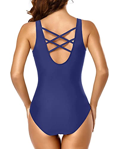 Tempt Me Navy Blue Athletic Women One Piece Swimsuits Sport Training Bathing Suits Slimming Criss Cross Teen Girls Swimwear L #TOP1