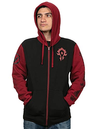 JINX World of Warcraft Horde Pride Men's Gamer Zip-Up Hoodie, Black/Red, Large