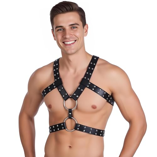 TARZNGGLOP Men's Harness Belt, Nightwear Costume PU Leather Body Chest for Men, Sexy Punk Body Harness Belt, Adjustable Buckle Clothes Outfits, Nightclub Cosplay Clubwear