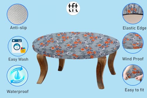 Image of The Furnishing Tree Round Elastic Fitted Center Tpoy Table Cover WxL 18x18 Inches Floral Pattern Blue