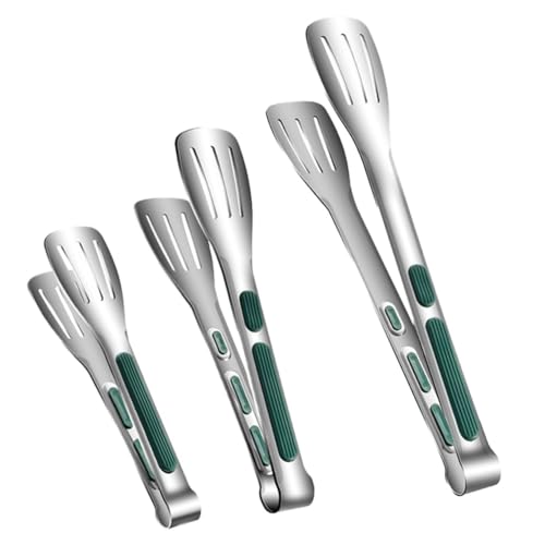 Gettimore Juego de pinzas de acero inoxidable para parrilla, 3 piezas (7, 9, 12 pulgadas) para asar, hornear y servir, agarre ergonómico antideslizante, apto para lavavajillas, pinzas de cocina