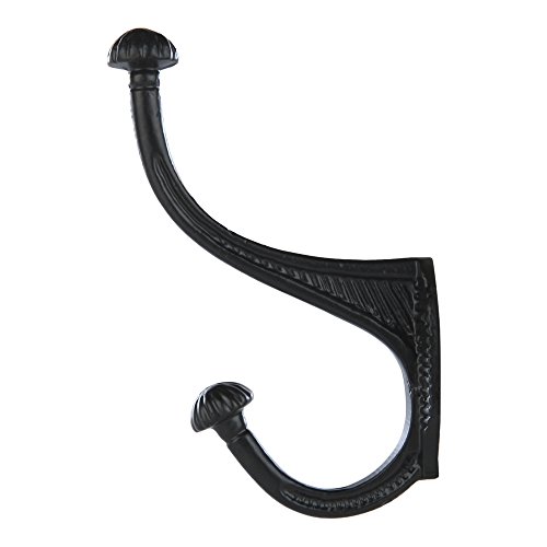 Set Of 4 Heavy Duty Wall Mounted 6 Inch Double Coat Hooks In Black Powder Coat Finish Utility Solid Brass Decorative Hooks With Easy Installation Hardware #TOP3
