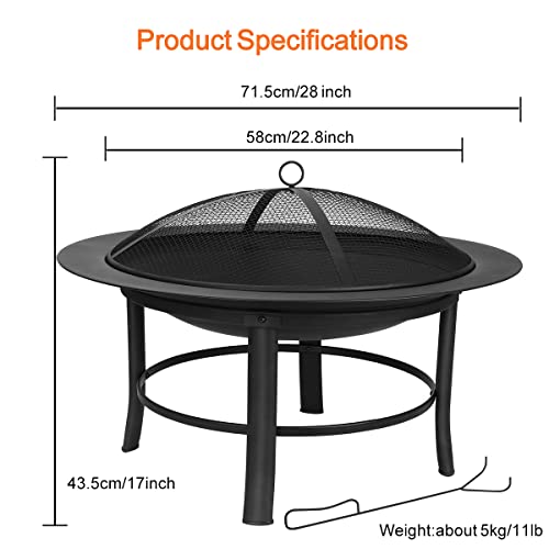 Fulgutonit Outdoor Fire Pit, 28 Inch Large Bonfire Wood Burning Outside Fire Pit For Patio And Backyard With Spark Screen, Fireplace Cover And Poker, Black #TOP2