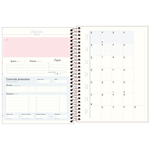 Planner Espiral 17,7 x 24 cm Soho 90 Grande 2022 - Estampa Listras rosinhas - new dreams - Tilibra