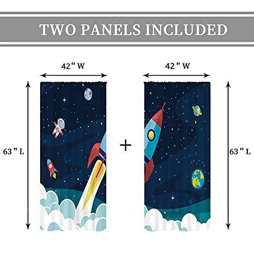 Cinbloo Kids Cartoon Out Space Curtains 42W X 63L Inch Rod Pocket Galaxy Rocket For Baby Boys Bedroom Nursery Children Astronaut Planet Starry Art Printed Playroom Living Room Window Drapes 2 Panels #TOP4