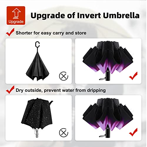 Trenovo Travel Inverted Umbrella - 10 Ribs Automatic Folding Reverse Umbrella, Upside Down Umbrella For Rain, Compact Windproof Umbrella, Anti-Uv Inside Out Umbrella For Car, Women And Men - Purple Flower #TOP6