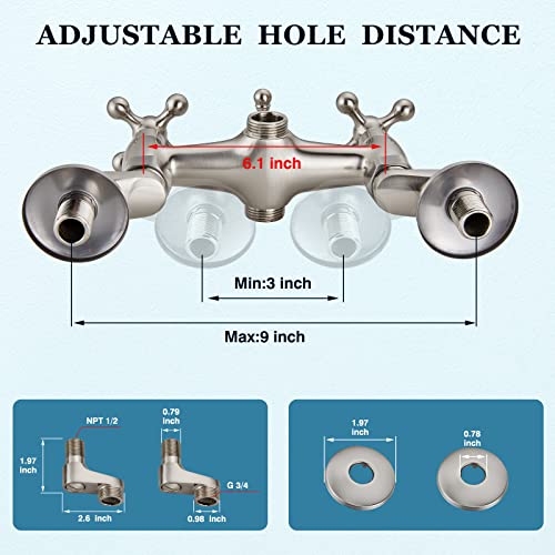 Midanya Clawfoot Tub Faucet Brushed Nickel Bathtub Shower Faucet With Hand Held Shower Wall Mount Tub Filler 2 Cross Handles With Tub Spout Victorian Vintage Telephone Style 3-9Inch Adjustable Center #TOP4