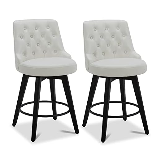 Watson & Whitely Modern Swivel Bar Stools, Faux Leather Upholstered Counter Height Bar Stool with Back, Solid Wood Legs, 26" H Seat, Set of 2, White