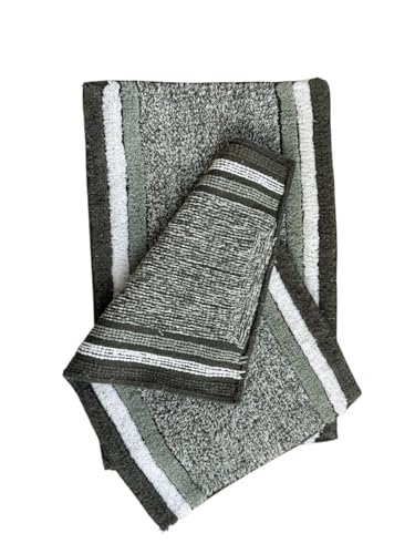Image of My Home Cotton Door Bath Mat Super Soft Non Slip Mats for Bathroom, Door,Large, Pack of 2 (Green Luxury)