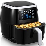FOHERE Freidora sin Aceite de 6 L, 1800W XXL Freidora Aire Caliente con 8 Programas, Air Fryer saludable para 3-6 personas, con Pantalla LED Táctil, Temporizador, Silenciosa Menos de 40dB, Negro