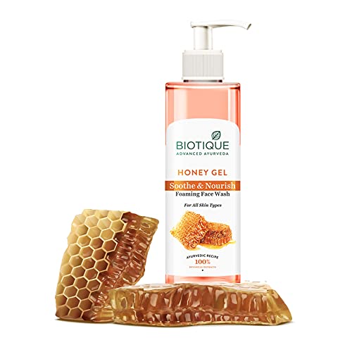 Image of Biotique Honey Gel Soothe & Nourish Foaming Face wash | Soap Free Formula | Reduce Dryness | 100% Botanical Extracts | Suitable for All Skin Types | 200ml