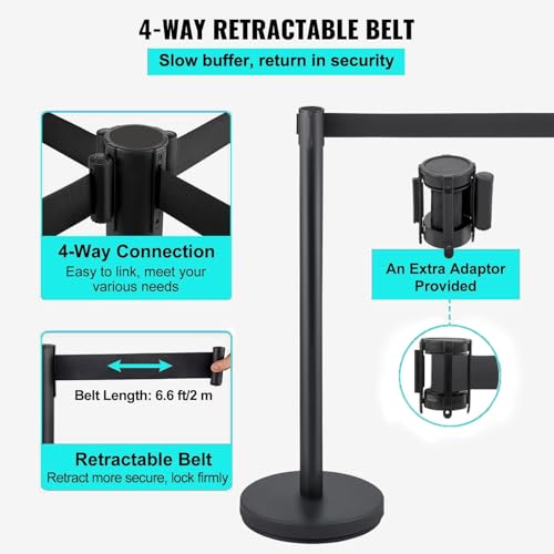 Image of 6 PCs Stanchions with Retractable Belts - Heavy Duty Crowd Control Barriers with Weighted Rubber Base, 6.5FT Retractable Belt Stanchions for Crowd Control Barriers