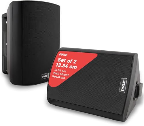 Pyle Outdoor Bluetooth Speakers Pair – 5.25 Inch Waterproof Marine Grade Wireless Wall Mount Speakers with Built-in Amplifier, Patio Garden Deck Pool Speakers, Indoor Outdoor Use (Black)