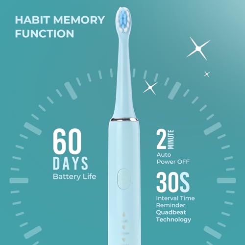 Image of beatXP Vista Sonic Electric Toothbrush for Adults with 2 Brush Heads & 5 Cleaning Modes | Rechargeable Electric Toothbrush | 30000 strokes /min with Long Battery Life (Blue)
