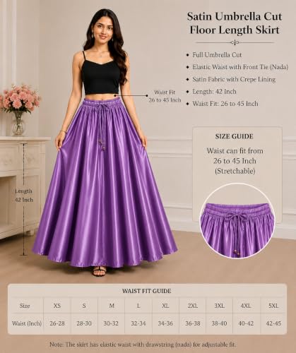 Image of Tishani Satin Full Circle Umbrella Cut Floor Length Skirt with Free Size