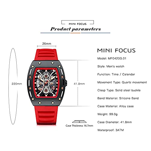 MF MINI FOCUS Watch Wristwatch Fashion Hollow Big Dial Luminous Waterproof Sport Analog Quartz Business Mens Watches Silicon Strap Dress Watch