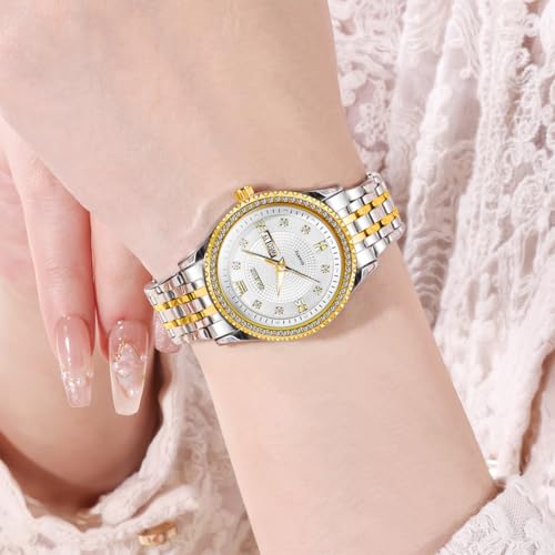 Image of OLEVS Watches Women with Date Silver Stainless Steel Luxury Ladies Watches with Small Writs Diamond Watches for Women Waterproof Elegant Dress Quartz Analog Women's Wrist Watches Reloj de Mujer