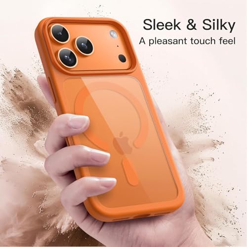 Image of DIZORO Premium Magnetic Case for iPhone 17 Pro Max 6.9-Inch Compatible with MagSafe, Shockproof Phone Bumper Cover, Solid Color Matte TPU Frame, Anti-Scratch Clear Cosmic Orange