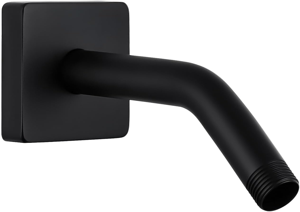 G-Promise All Metal 6-Inch Shower Arm with Flange (Matte Black) | Modern Elegant Flange Cover Existing Hole, Easy to Install, Anti-Leak, Standard Connection, Shower Pipe Replacement
