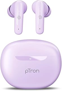 pTron Bassbuds Astra in-Ear TWS Earbuds w/Stereo Sound, 34Hrs Playtime, Stereo Calls, Custom EQ, Mobile App, BTv5.3 Headphones, Touch Control, Voice Assistant, Type C Charging & IPX4 (Lilac)