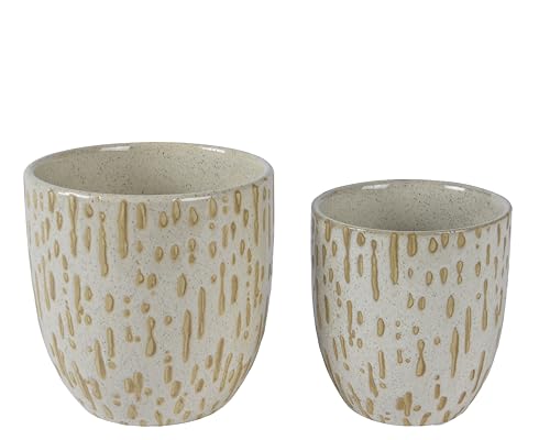 Decoris Pflanzgefäß aus Steingut, 13 cm Durchmesser, 13 cm Höhe, Weiß/Farbe(n), Einheitsgröße