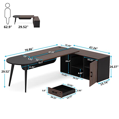 Tribesigns 70.9'' Executive Desk With 47” File Cabinet, Large L-Shaped Computer Desk With Drawer And Storage Shelves, Modern Home Office Desk Workstation Business Furniture Set, Dark Walnut #TOP1