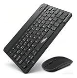 Kit Teclado e Mouse Sem Fio Recarregável ABNT2 Bluetooth + USB 2.4GHz, Teclado Slim Português Brasil com Tecla Ç, Mouse Compacto, Ultrafino, para Notebook, PC, Home Office e Estudo (ABNT2-Preto)