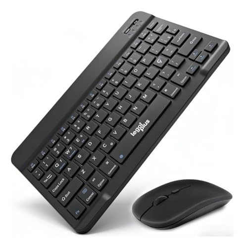 Kit Teclado e Mouse Sem Fio Recarregável ABNT2 Bluetooth + USB 2.4GHz, Teclado Slim Português Brasil com Tecla Ç, Mouse Compacto, Ultrafino, para Notebook, PC, Home Office e Estudo (ABNT2-Preto)