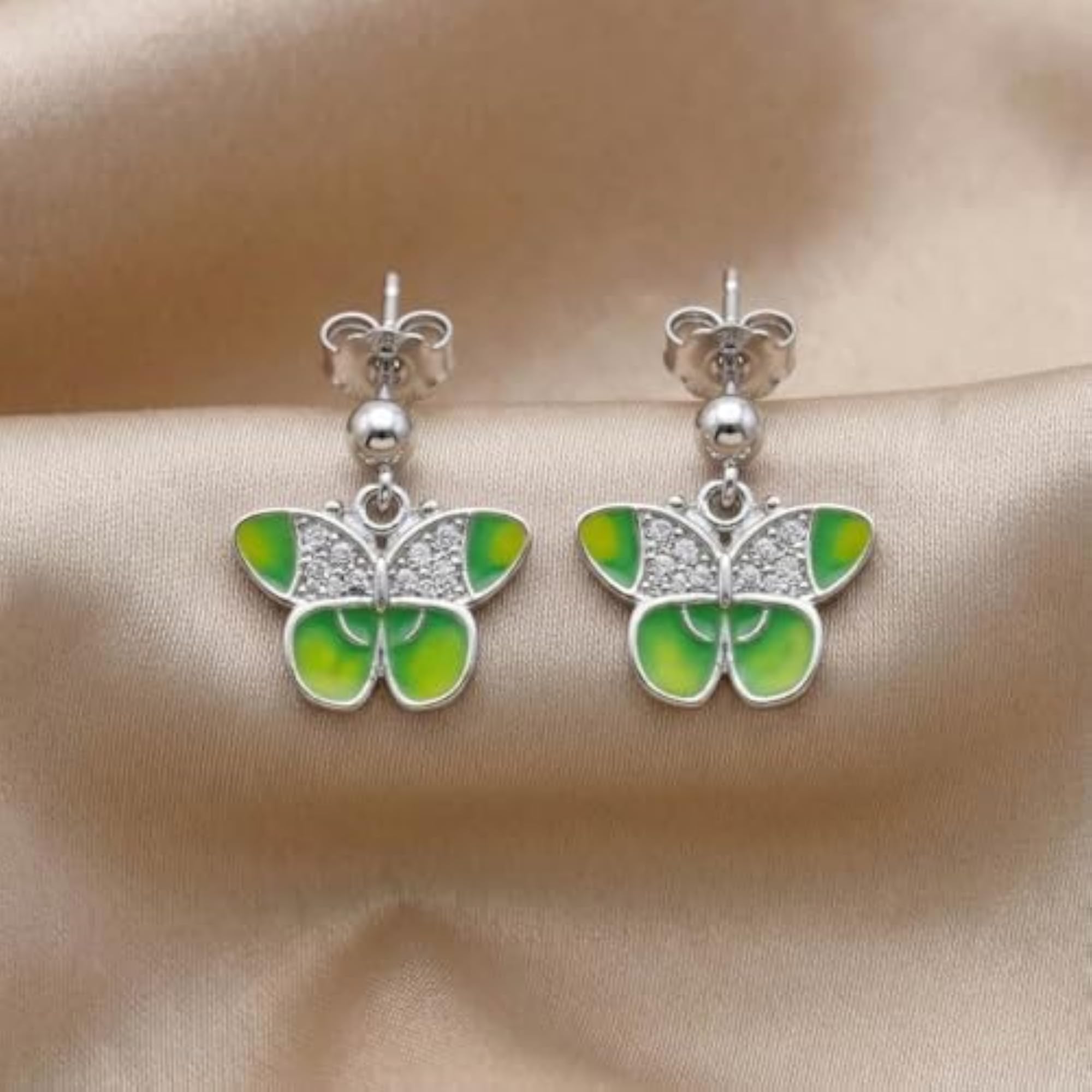 Charming Green Enamel Drop Earrings, Elegant Design
