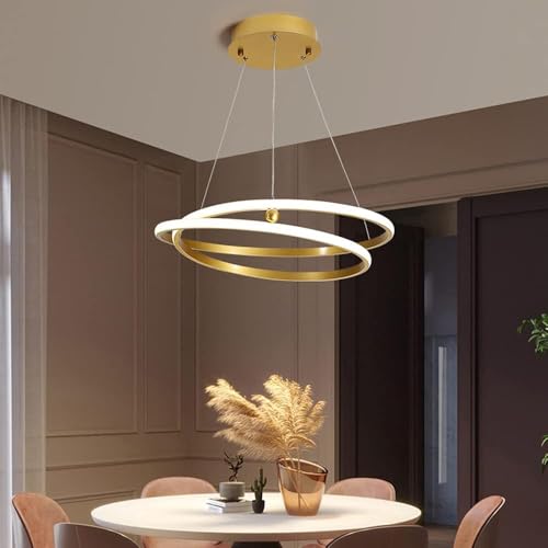 Lustres à intensité variable dorés et plafonnier LED design pour séjour - 4