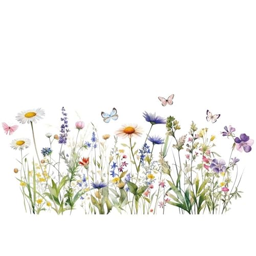 Chrysanthemums Flower Wall Sticker, Butterflies Wall Decals, Easy Peel and Stick Wallpaper, DIY Removable Wall Art Mural for Bathroom, Bedroom, Nursery, TV Shower Door Home Decor