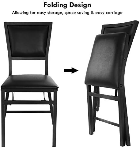 COSTWAY Set of 2/4 Padded Folding Chair, Metal Frame Counter Height Dining Chairs with Sponge Seat & Backrest, Kitchen Restaurant Conference Office Seat, 130kg Weight Capacity (2, Black, 46x49x85cm)