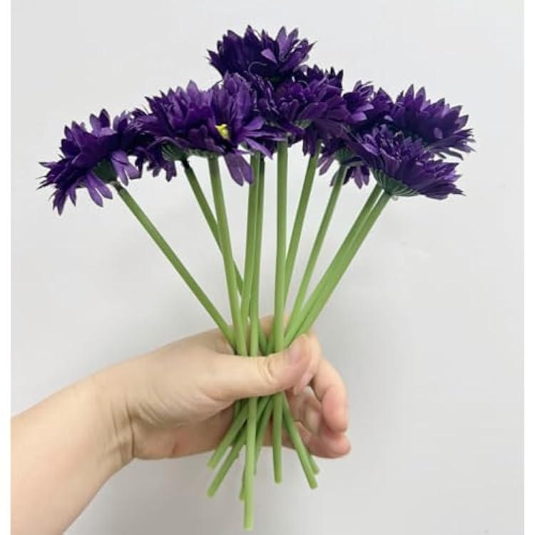 8Artificial Flowers African Daisies Flowers,Silk Flowers No Fade Faux Daisy Single Branch Wild Flower for Kitchen Table Centerpiece Vase,Wedding Holding Flowers Backdrop Arch Wall (10, Deep Purple)
