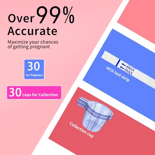 Image of Pregnancy Test Strips Kit with Cup:30HCG + 30 Urine Cups Set HCG Detection Home Pregnancy Test, Extra-Wide 5mm HCG Pregnancy Strip Test Kit,Over 99% Accuracy, Individually Wrapped