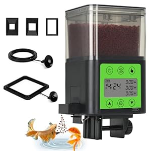Automatic Fish Feeder for Aquarium with Timer – Lychee USB Rechargeable Auto Fish Food Dispenser for Fish Tank 320ML Moisture-Proof Self Feeding for Pelleted Food with 2 Floating Ring & Charger Cable