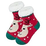 Century Star Toddler Girls Boys Christmas Socks with Grips Cotton kids Slipper Socks Baby Winter Non Slip Fuzzy Sock 1Pc Red Elk 1-3T