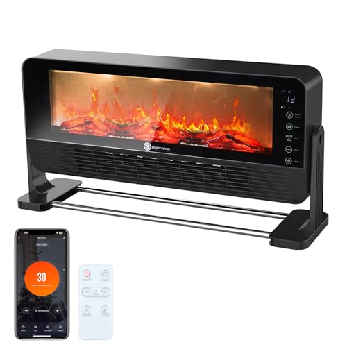 Electric Fireplace Heater for Indoor Use, Floor or Wall Electric Space Heater with Remote and APP WiFi Control, 3D Flame Effect, 12H Timer, 1500W Portable Heater Easy-Mount for Bedroom Offic