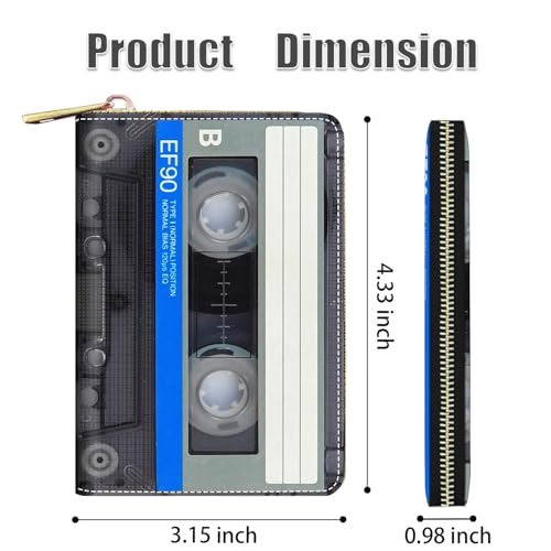 Credit Card Holder Wallets for Women, RFID Blocking Small Leather Card Case Wallet with Zipper Accordion Wallets, Retro Music Cassette2