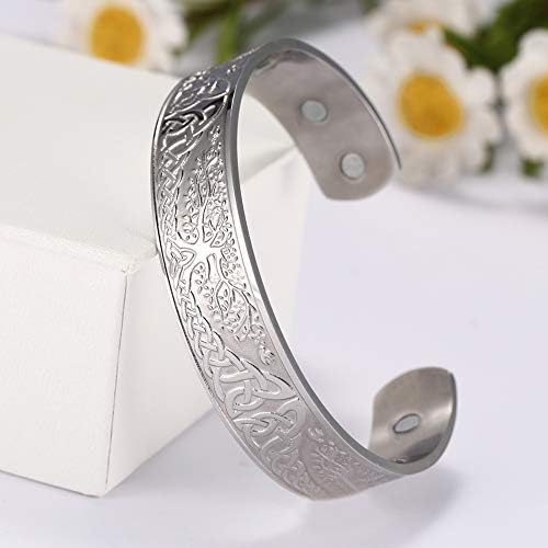 Dreamtimes Tree of Life Bracelet Cuff Viking Celtic Knot Cuff Bangle Bracelet for Women Men Health Care Stainless Steel Tree of Life Bracelet Mens Silver Cuff Bracelet
