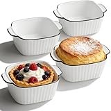 Keramik Auflaufform 4er Set Mini Backform Multifunktion (14,5x11,5x5,5cm) - Für Ofen, Heißluftfritteuse & Mikrowelle - Weiße Lasagne Formen