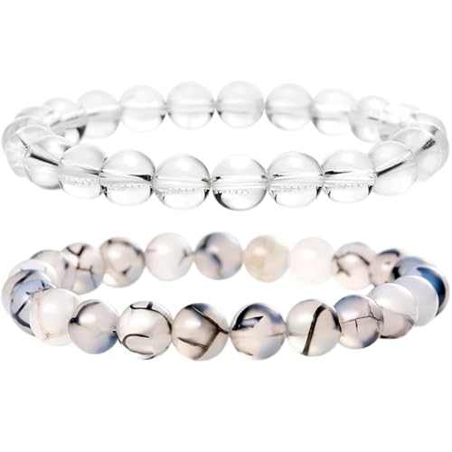 Bracelets extensibles pour couples perles 10mm quartz clair et agate