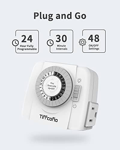 Tiffcofio Indoor Mechanical Timer Outlet, 3 Prong Plug In Light Timer, 2 Grounded Outlets For Indoor Lighting And Lamps, Etl Listed, 2 Pack #TOP1