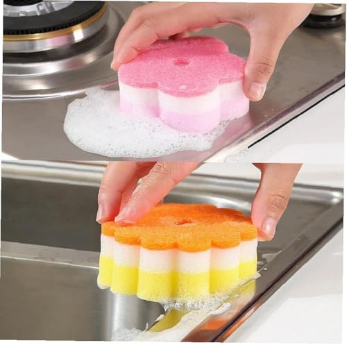 5pcs Blumen-Form-schwammbürste Super Absorbent Schwämme Scheuerschwämme Für Küche Geschirr Glaswasch Zufall Stil