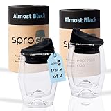 SPROGO - To-Go Espresso Glass Travel Mug with Lid, Reusable Double Wall Glass Tumbler, Fits Most Coffee Makers/Cupholders for Your Car, Gifts for Coffee Lovers, 2-Pack Almost Black Cortado Cups