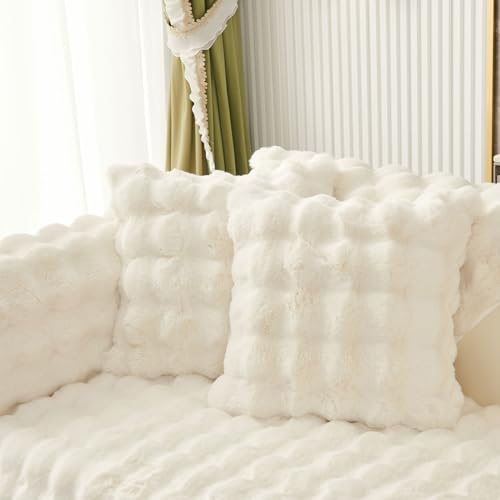 Topchances – Housse de coussin en peluche douce pour canapé, couleur unie, décoration d’intérieur et unie pour canapé, décoration d'intérieur (beige, housse de coussin lombaire, 30 x 50 cm)